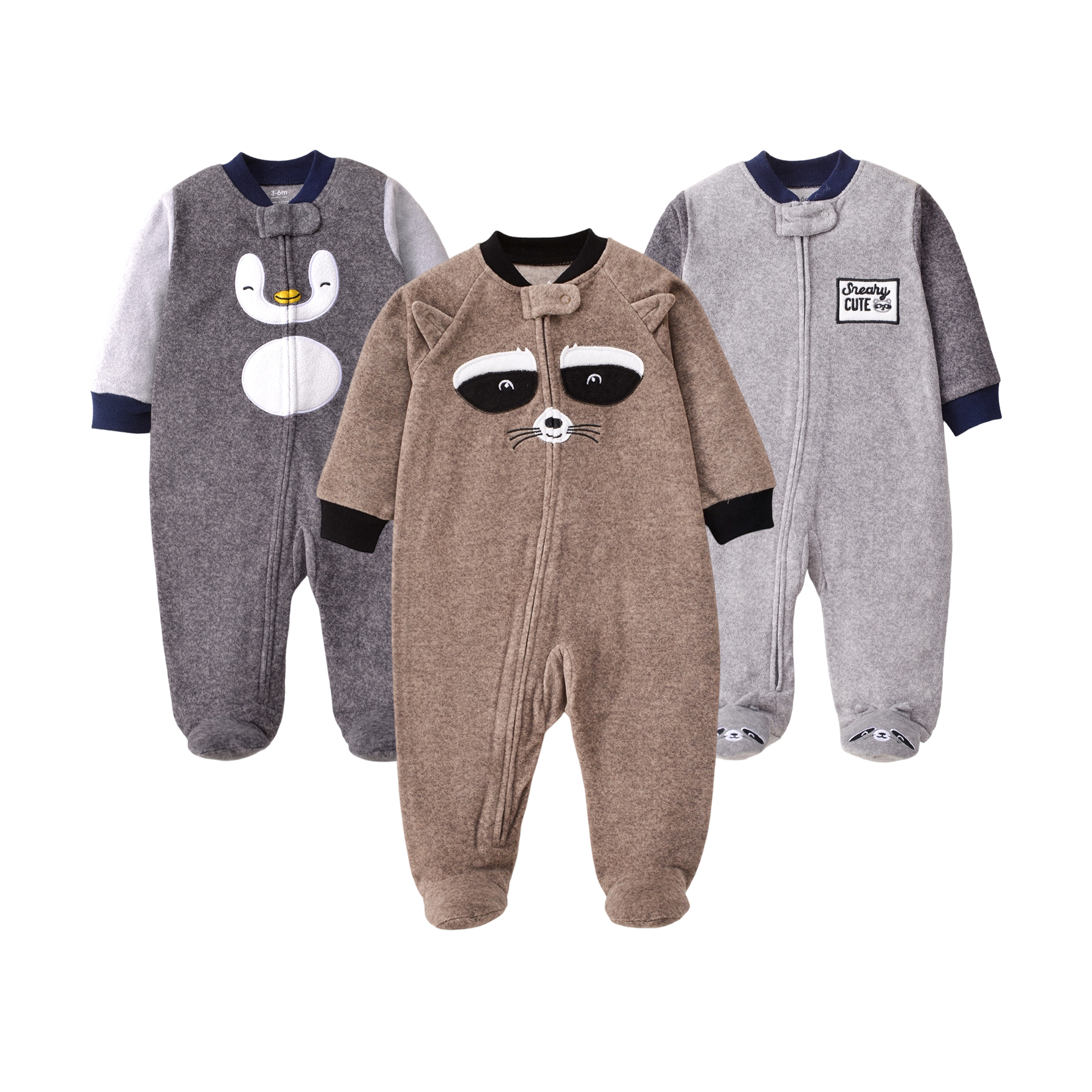 Romper Onesie Baby - Contrast Sleeve Polar Fleece Baby Footed